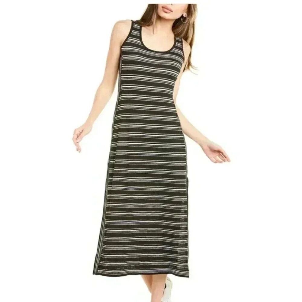 Max Studio Women's Stripe Sleeveless Maxi Dress, Black/Ivory, Medium